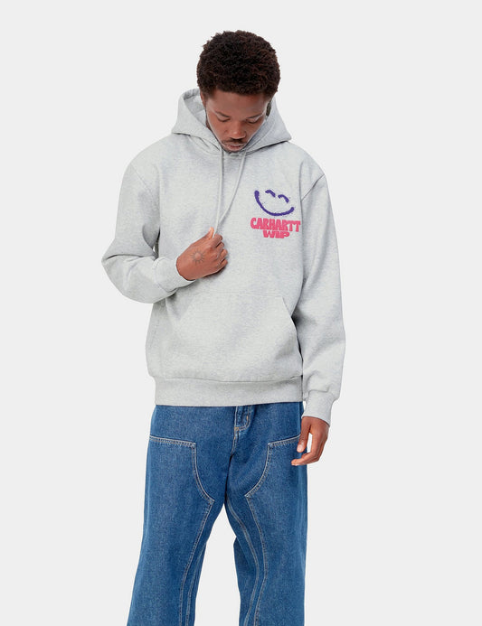 Sweat à capuche Happy Script - Gris chiné cendré