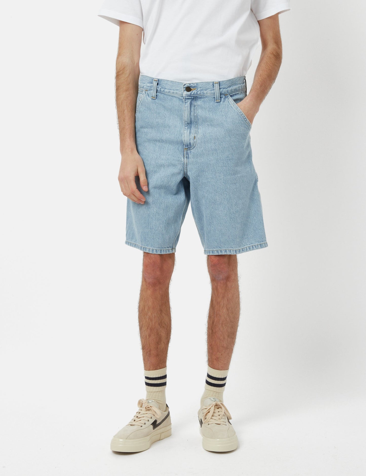 Single Knee Shorts (Bio-Baumwolle) – Blue Heavy Stone Bleached