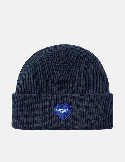 Bonnet en tricot motif cœur - Bleu