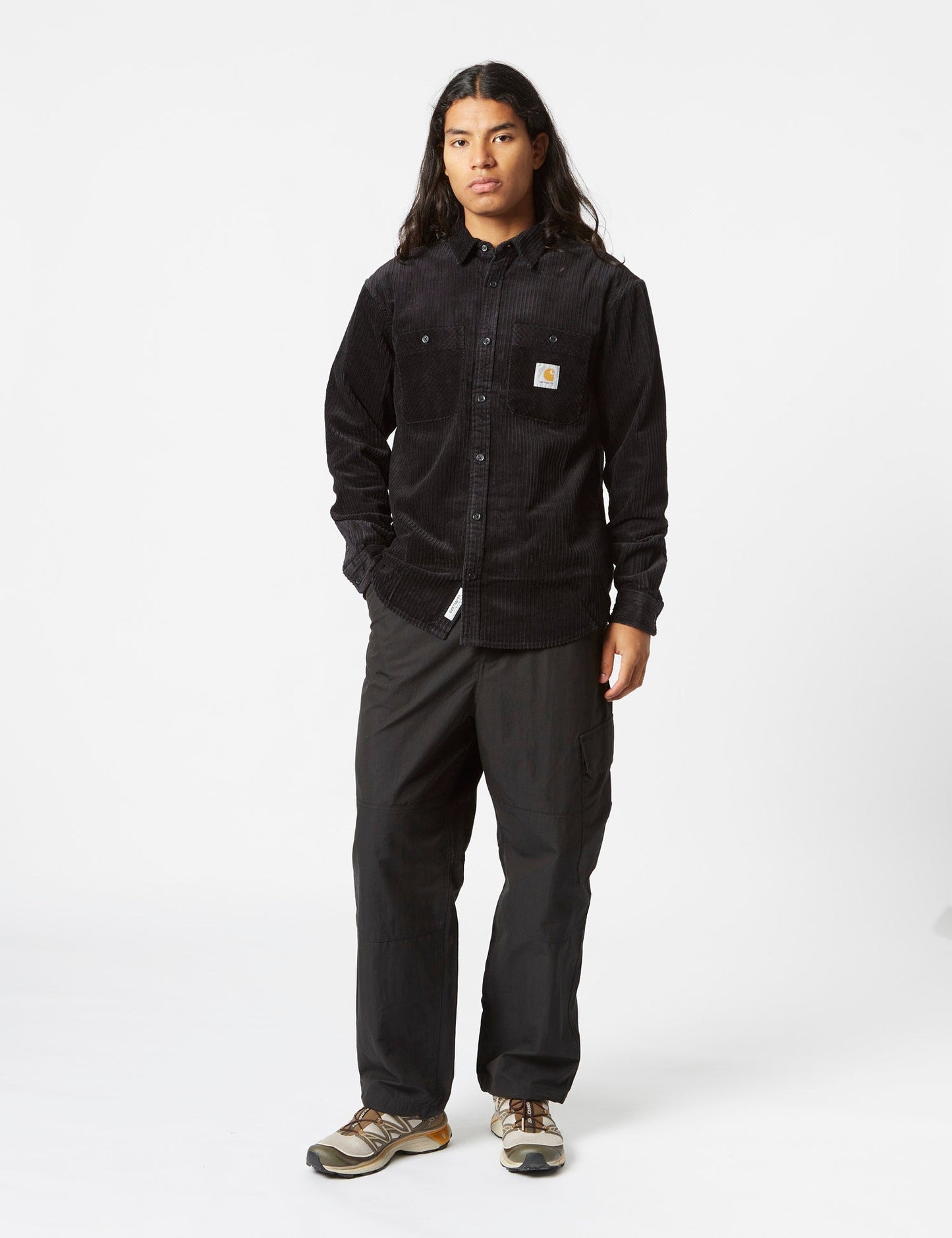 Rhodes Langarmhemd (leger, Cord) – Schwarz