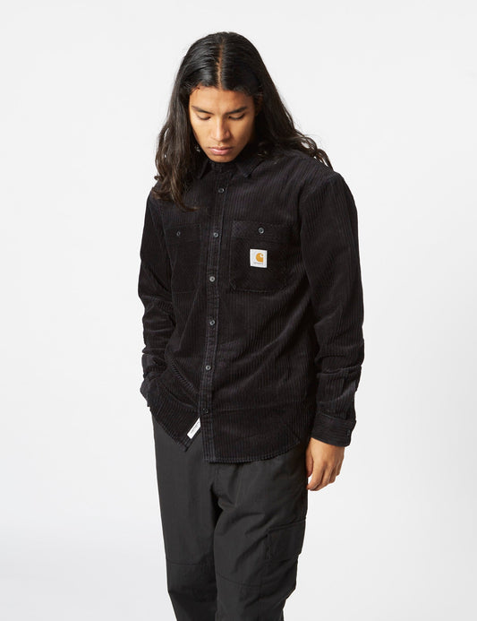 Chemise Rhodes à manches longues (ample, velours côtelé) - Noir