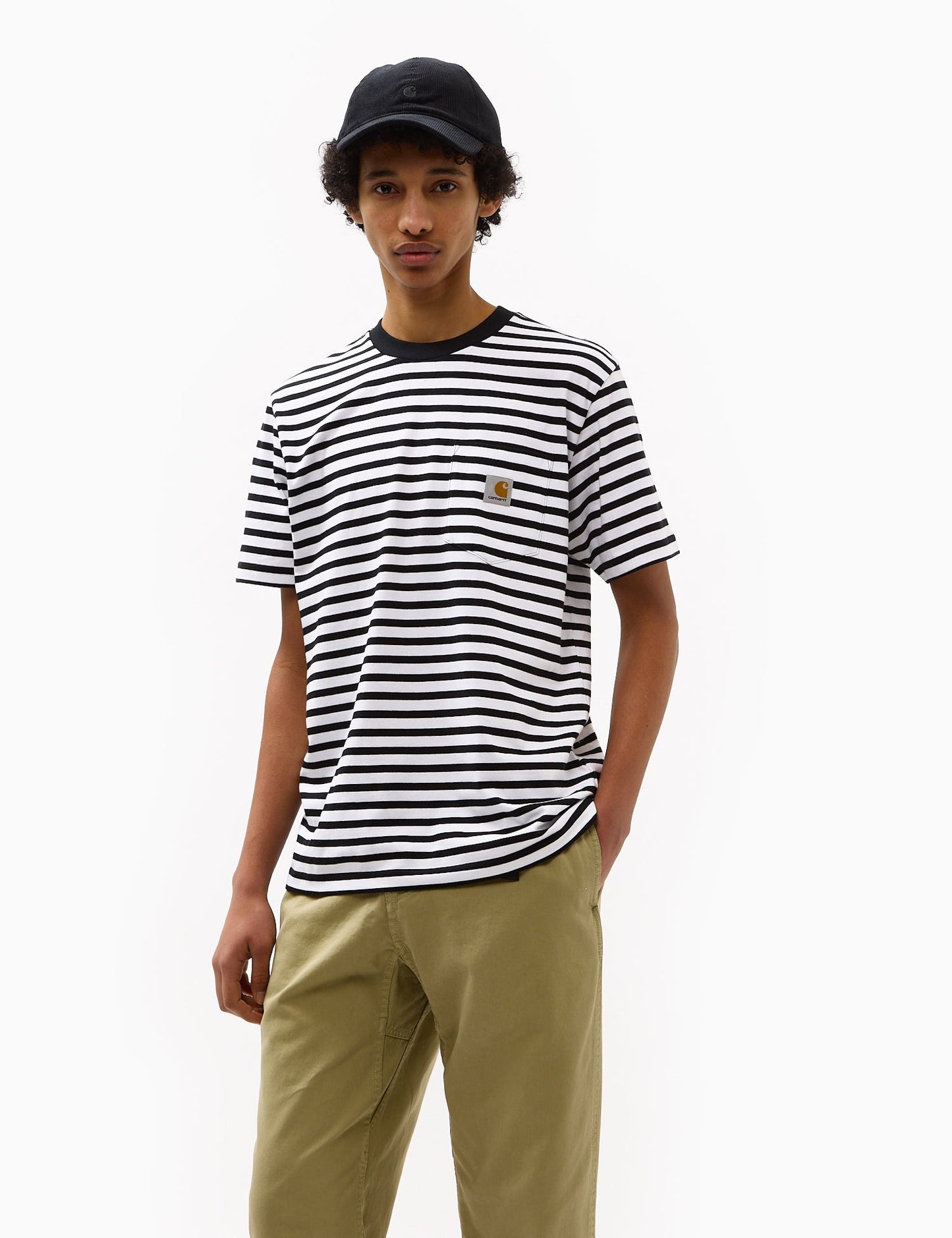 Seidler Streifentaschen-T-Shirt – Parkgrün/Weiß