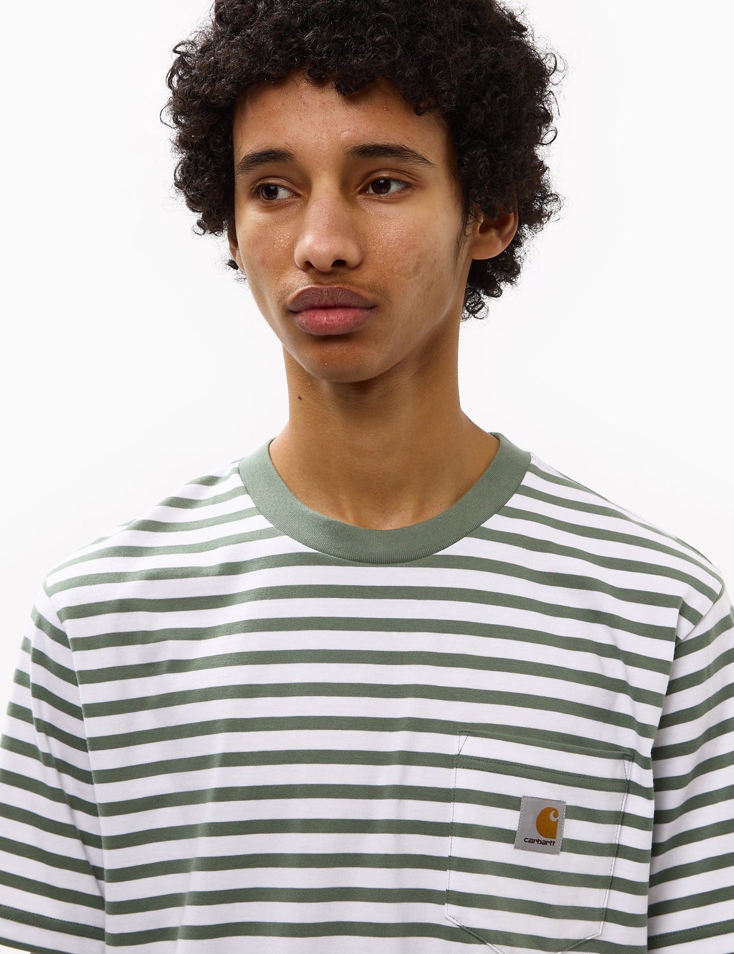 Seidler Streifentaschen-T-Shirt – Parkgrün/Weiß