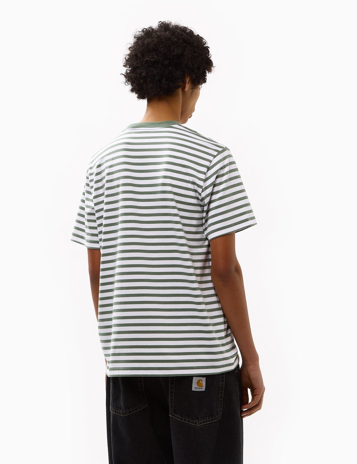 Seidler Streifentaschen-T-Shirt – Parkgrün/Weiß