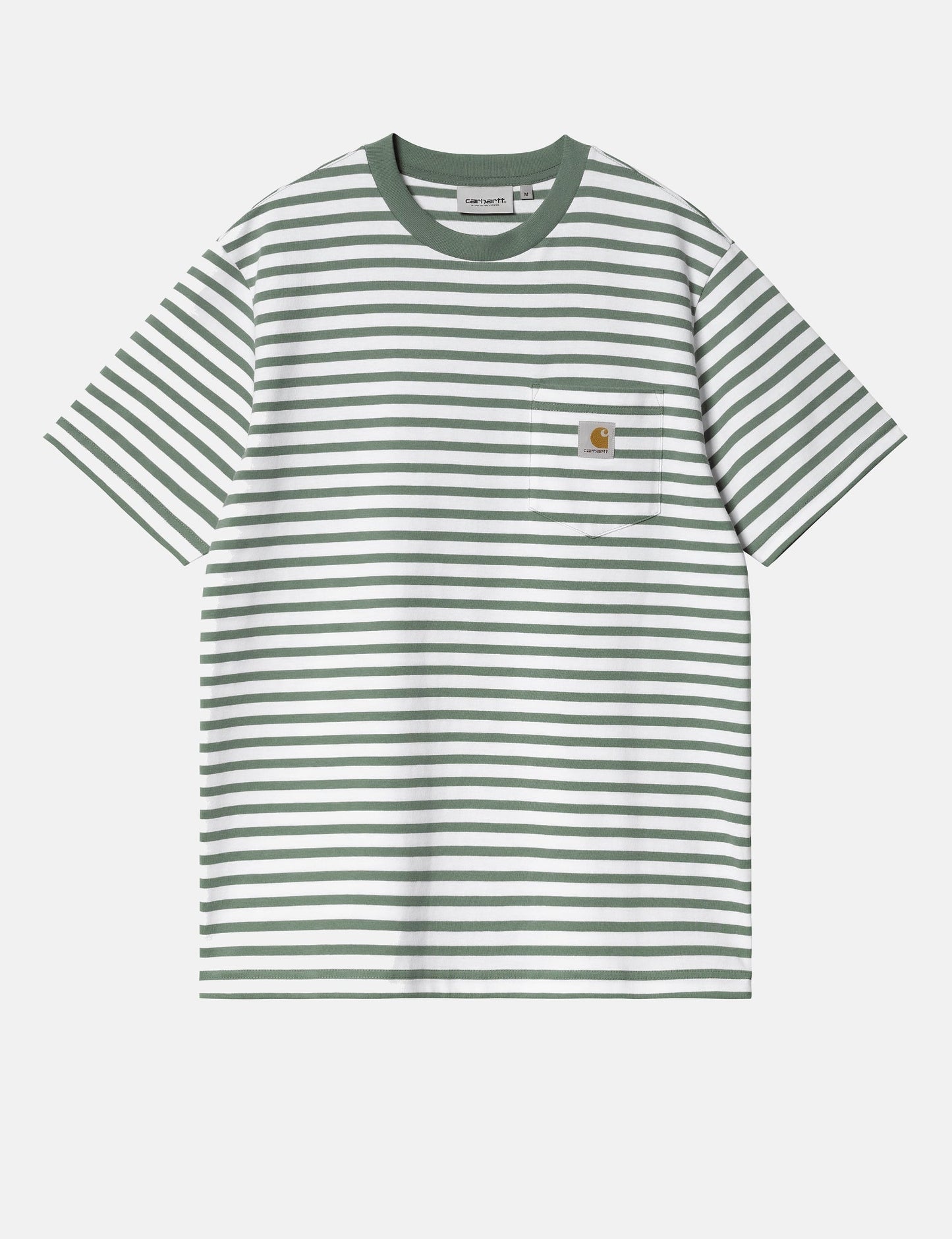 Seidler Streifentaschen-T-Shirt – Parkgrün/Weiß