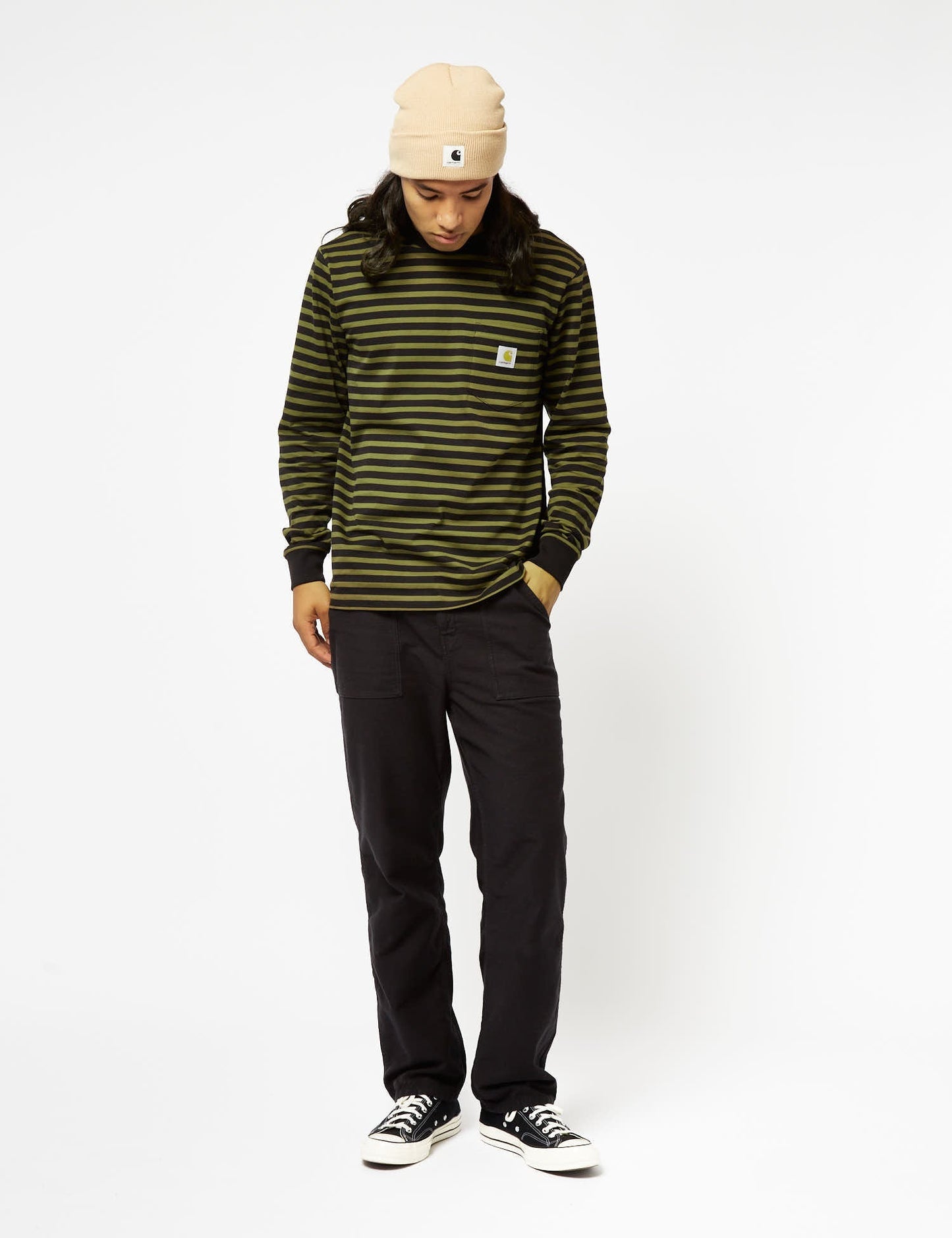 Seidler Langarm-T-Shirt mit Tasche (Seidler Stripe) – Highland Green