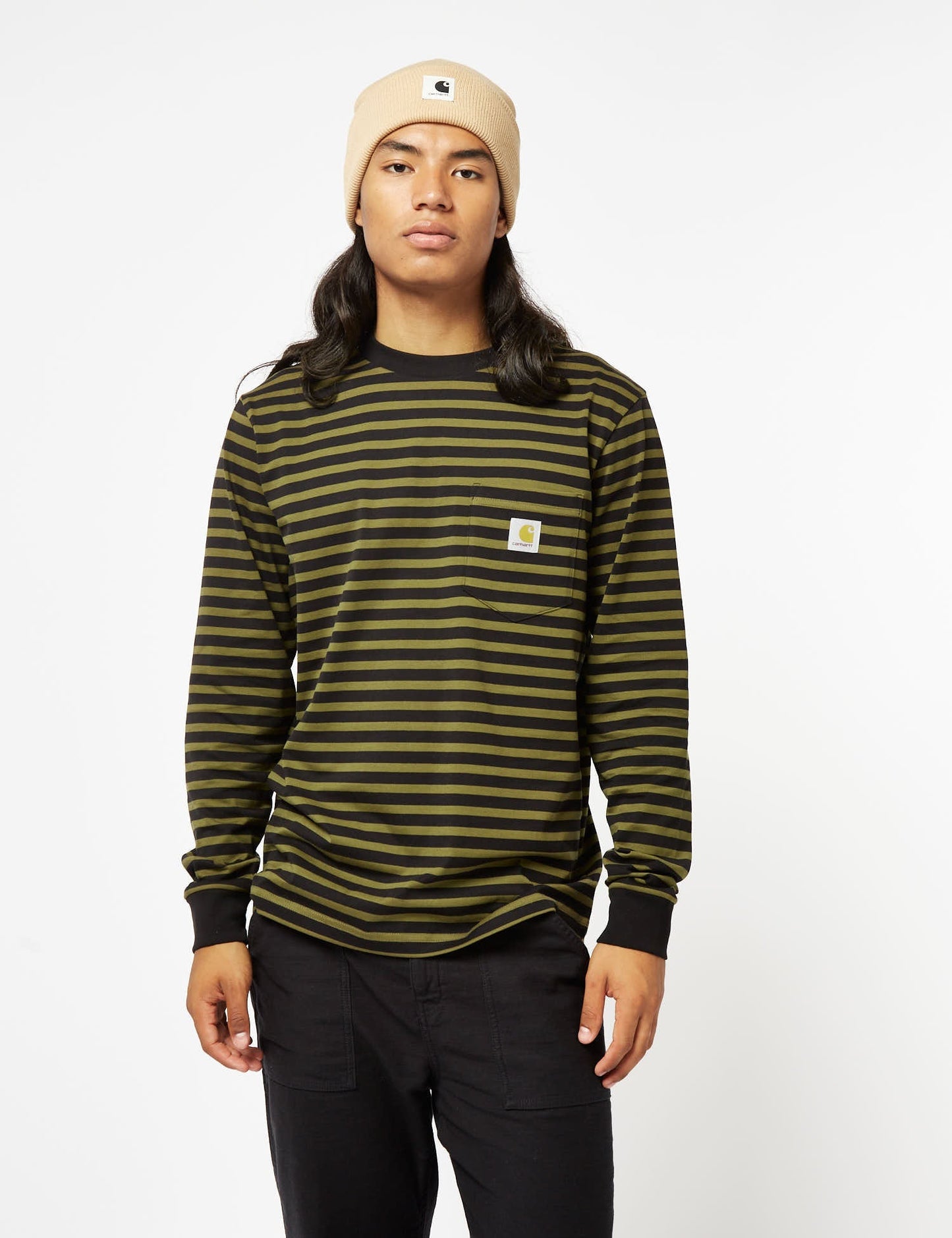 Seidler Langarm-T-Shirt mit Tasche (Seidler Stripe) – Highland Green