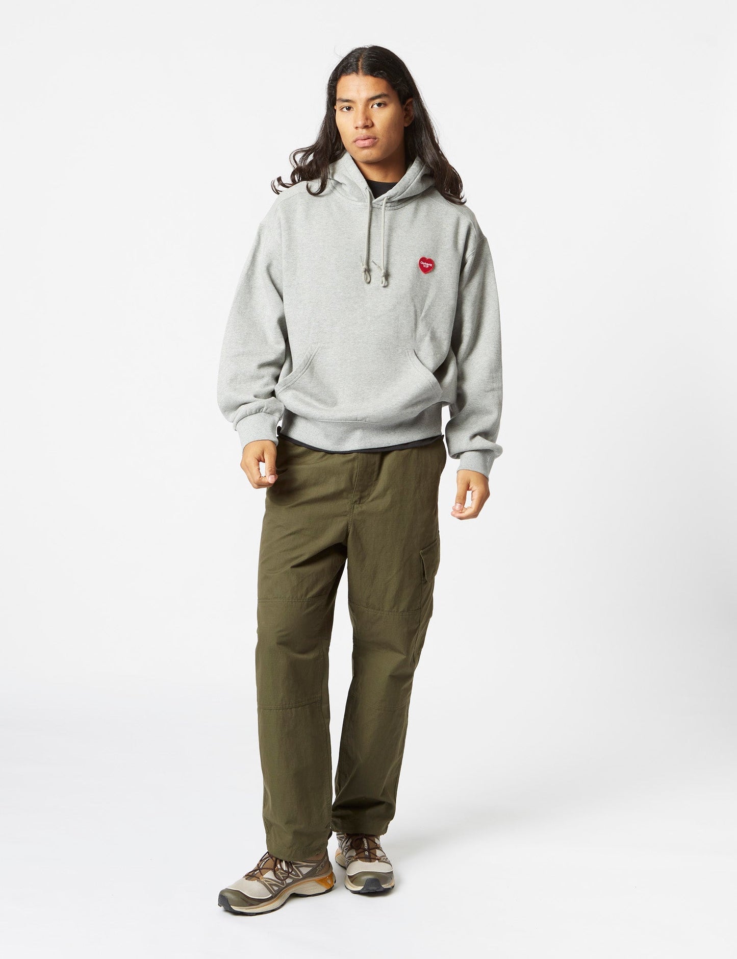 Kapuzenpullover Herz-Patch – Grau meliert