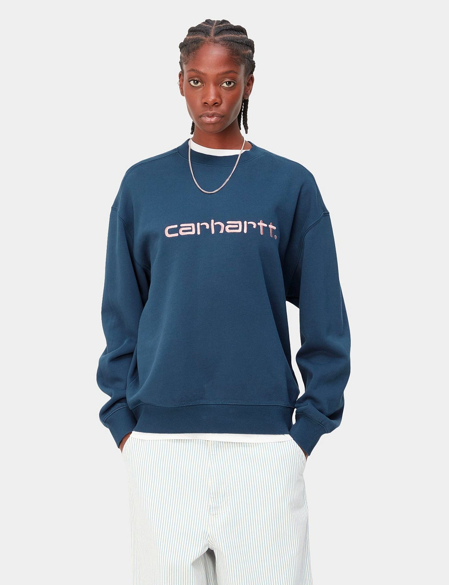 Damen-Sweatshirt – Tintenblau/Glasklarrosa