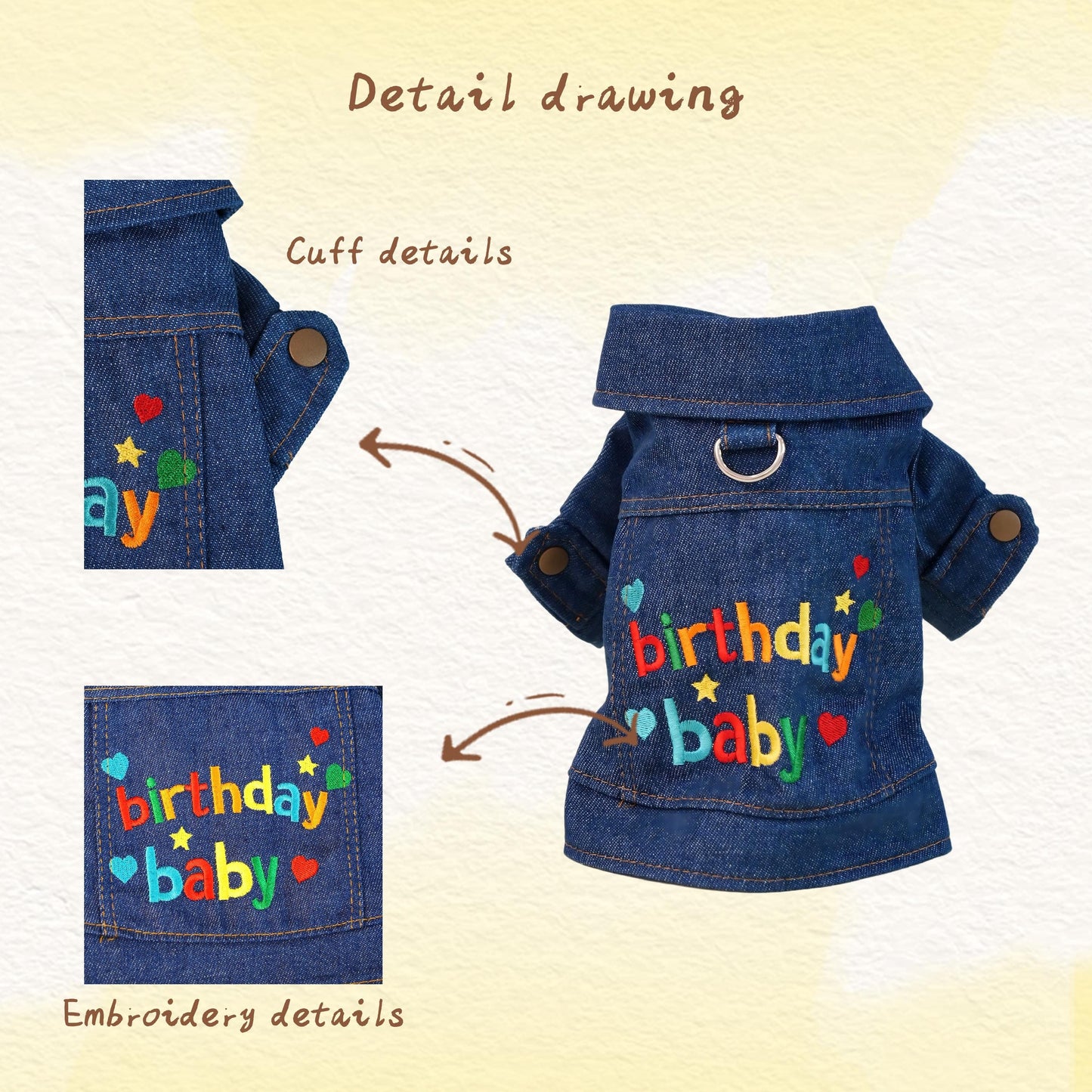 Veste en jean personnalisée brodée avec nom pour l'anniversaire de votre animal | inCloth68