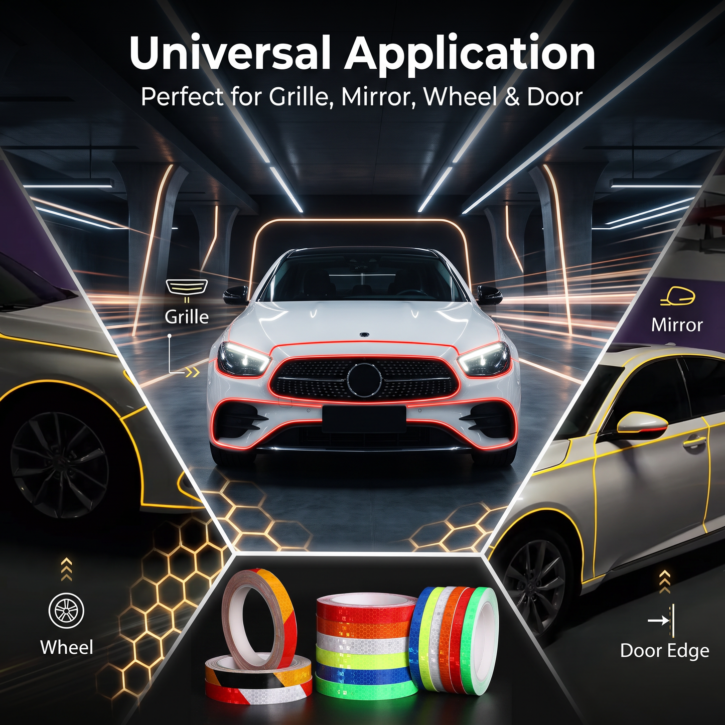 Premium Reflective Car Styling Strip - 6 Vibrant Colors Universal Auto Decal for Grille, Mirror, Wheel & Door