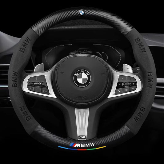 Maßgeschneiderte Carbonfaser-Wildleder-Lenkradhülle mit Auto-Logo