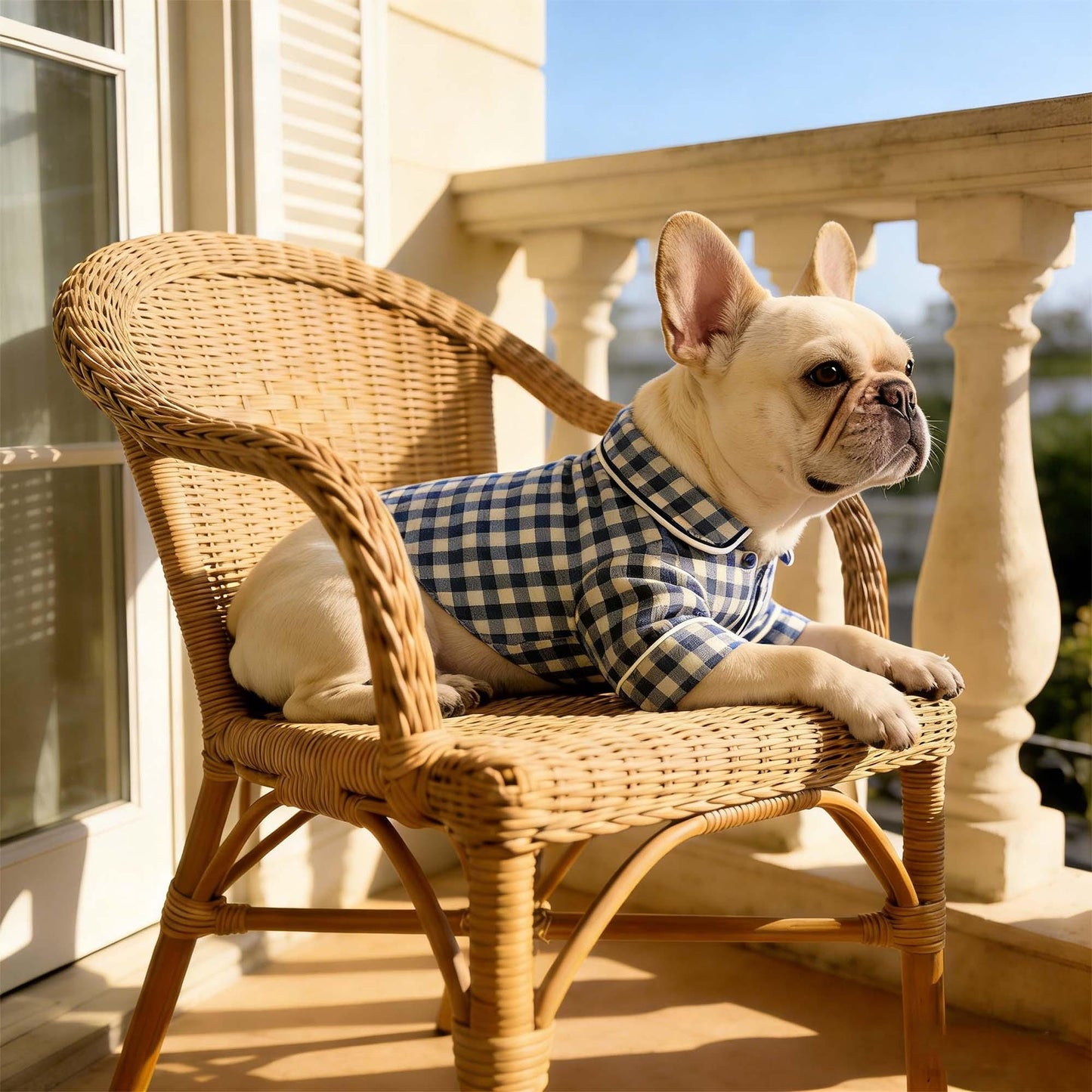 Personalisierter bestickter Name Baumwoll-Leinen Karierter Hunde-Schlafanzug | inCloth70